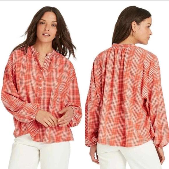 Size Large Universal Thread Women' Balloon Long Sleeve Poet Top Red/Orange - Picture 1 of 6